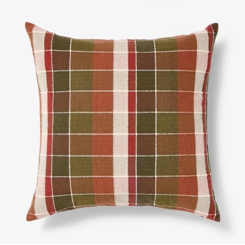 Threshold x Studio McGee Woven Plaid Square Throw Pillow Red Green - NEW